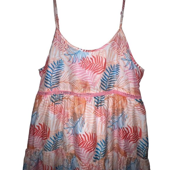 AMERICA AND BEYOND BEACH COVER UP PINK LONG DRESS TROPICAL POM POM WOMEN LARGE - Picture 2 of 10